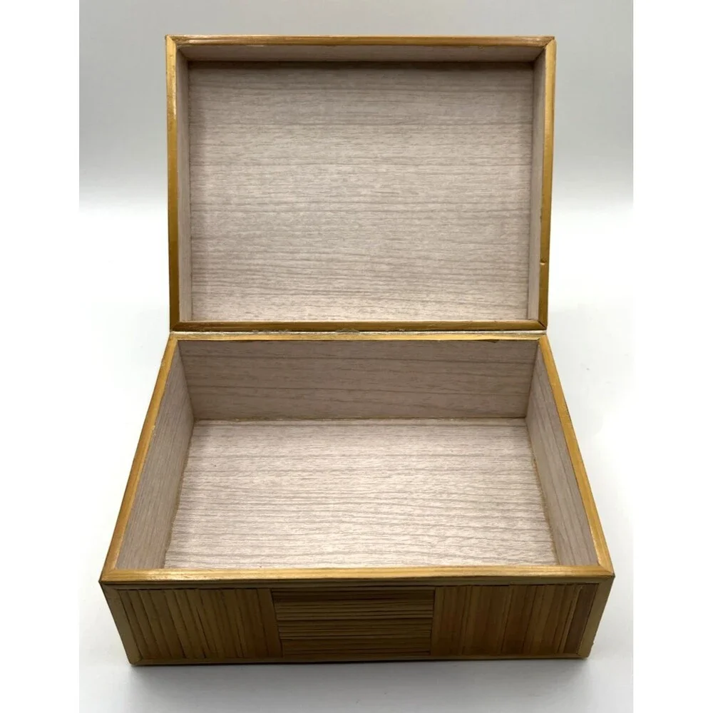 Handmade Bamboo Wood Inlaid Trinket Jewelry Box Geometric Marquetry Boho 6
